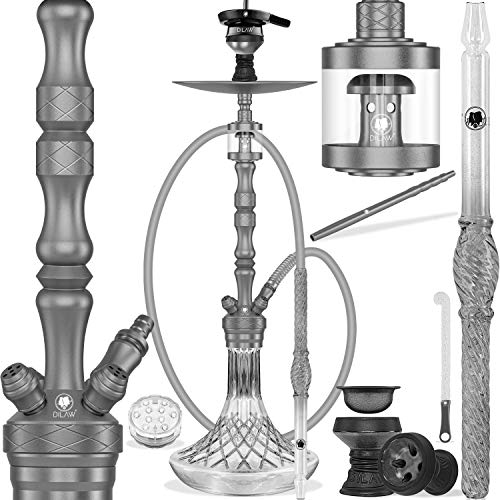 DILAW® SKITTO X Shisha Set Hookah Aluminium Alu 85cm Wasserpfeife Kaminkopf Komplettset Molassefänger Silikonschlauch…