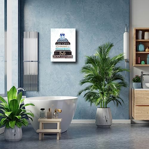 Image of Meetdeceny Fashion Women Canvas Wall Art Blue Bathroom Wall Art Decor Aesthetic Room Decor for Teen Girls Bathroom Pictures for Wall 12x16 Inch