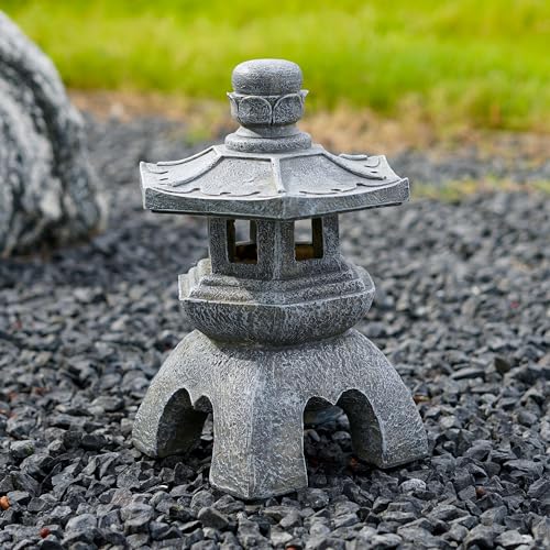 Acgarten SOLAR PAGODA LANTERN For Garden Statue: Inside/Outside Zen Asian Gray Stone Finish Ornaments thumb #3