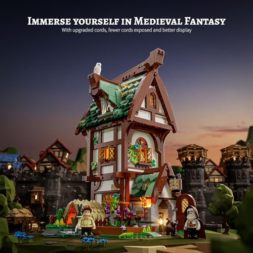 Funwhole Medieval Apothecary Shop Lighting Building-Bricks Set - Compatible with Standard Bricks Medieval Series Collectible Display House 1470 Pcs for Adults and Teen - Image 3