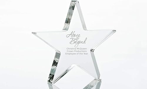 Baudville Acrylic Trophy - Star - Grabado personalizado de hasta tres líneas y selección gráfica