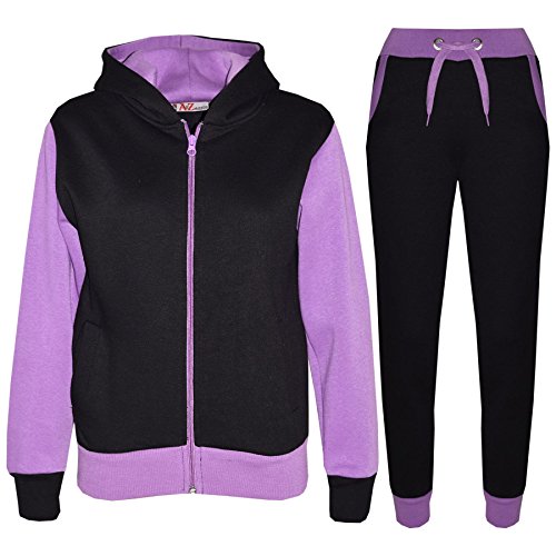 Girls Boys Tracksuit Plain Camouflage Contrast Fleece Hooded Top With Bottom Joggers Jogging Activewear Outfit Set