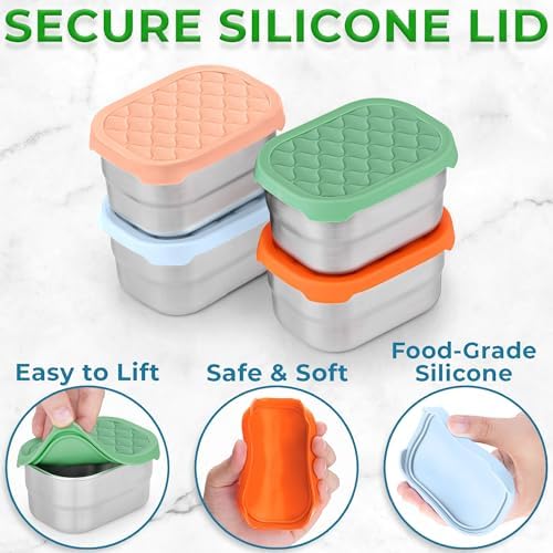 Everusely - Stainless Steel Snack Containers - 8 oz / 230 ml, 4-Pack, Fall Fest - Leakproof Food Storage Boxes + Lids for Travel - Reusable Containers for Adults - Small Boxes for Portion Control - Thumbnail 2