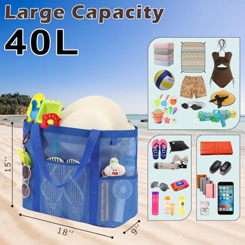 Image of Fammart Large Mesh Beach Bag for Women, Oversized Beach tote Swim Pool Bag