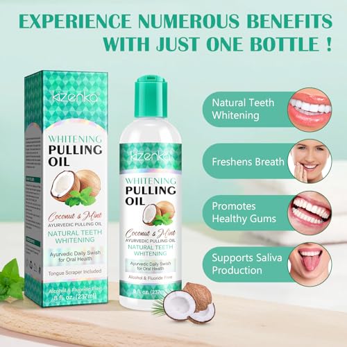 Kokosnuss-Ziehöl für die Zähne 237ml, Kokosöl, Öl Mundspülung, Mundziehöl mit Kokosnuss & Pfefferminzöl, Minzöl zum Ziehen von Mundwasser mit Zungenschaber – Bild 3