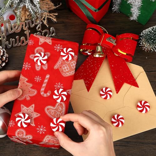 Image of JUNEBRUSHS 1 Inch Candy Cane Christmas Decorations, 50 Pcs Plastic Fake Peppermint Candy Ornaments Red And White For Xmas Holiday Decor Party Favors Crafts