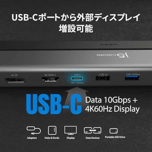 j5create USB C 12in1 USB4 Thunderbolt3/4 対応 トリプルディスプレイ ドッキングステーション HDMI DisplayPort Alt Mode DP SD/microSD LAN 3.5mmオーディオ ロックスロット MacBook Pro MacBook Air M1 M2 Pro Max Surfac JCD554-EJ の商品画像 6