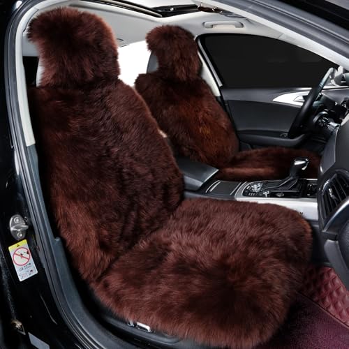 Image of 2 Pack Fluffy Sheepskin Car Seat Covers for Soft Auto Fur Pet Cushions Pads
