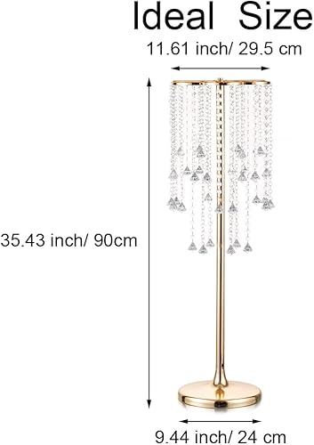 Miniatura 5 de Inweder Jarrón dorado para centros de mesa de boda, 35.5 pulgadas de alto, cadenas de cristal, soporte de flores de metal