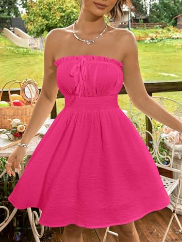 Image of Floerns Women's Vacation Strapless Tube Dress Ruffle Hem A Line Mini Dresses