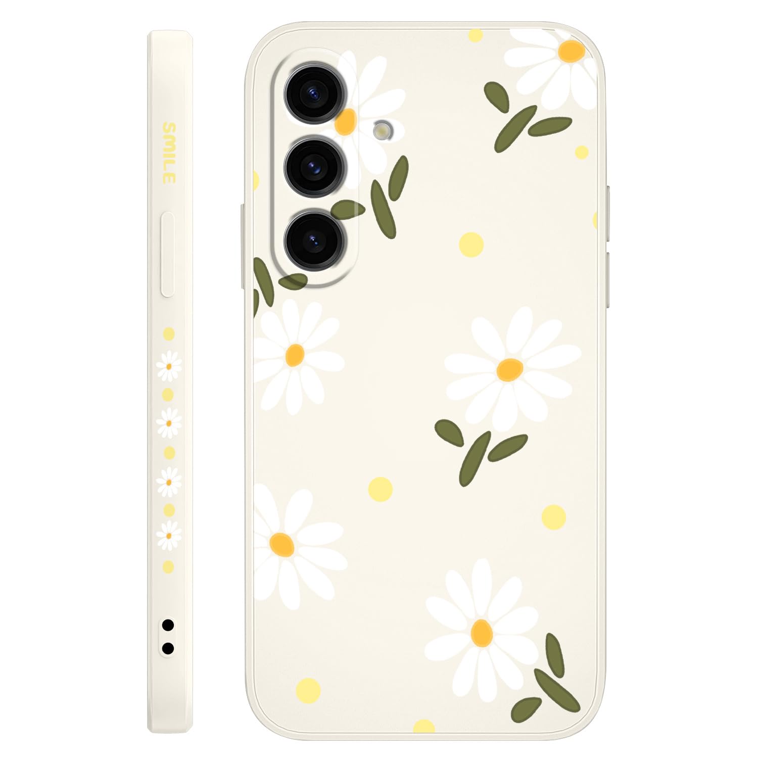 LEECG for Samsung Galaxy S24 FE Case Floral Pattern, Soft Liquid Silicone Non Slip Phone Cover, Case for Galaxy S24 FE 6.7 inch, Daisy White