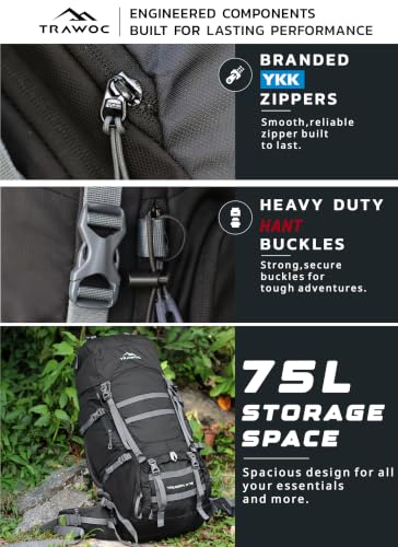 TRAWOC Store TRAWOC Triumph X 75L Black Rucksack - Image 3