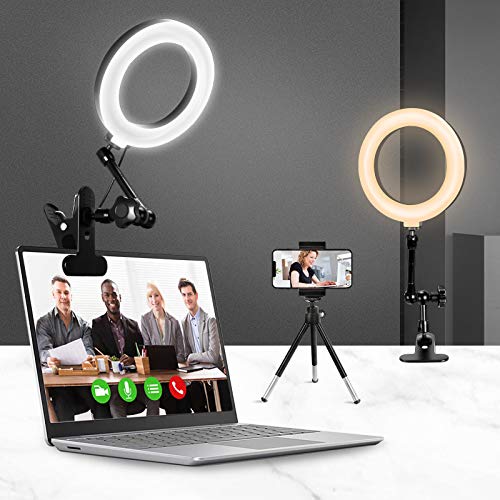 Lusweimi Ring Light for Laptop Computer Video Conferencing with Clip&Overhead Tripod, LED Selfie 6\" Webcam Light with Magic Arm&Phone Holder for iPhone/Zoom Meeting/Video Recording/YouTube/TIK Tok