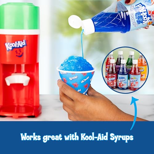 Image of Kool-Aid Electric Ice Shaver for Snow Cones & Frozen Drinks - Single Serve Machine with Stainless Steel Blades - Reusable Cone and Freezing Bowl Mold Included - Strawberry Red