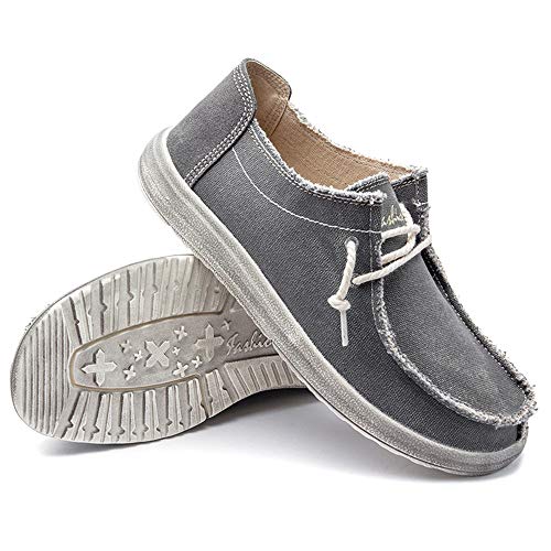 Driving Loafer for Men Boat Moccasins Lace Up Style Canvas Material Simple Casual Round Toe(Gray,10 M US)4
