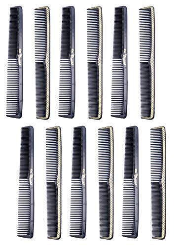 7 inch All Purpose Hair Comb. Hair Cutting Combs. Barber’s & Hairstylist Combs. Black With Gold. 12 Units.