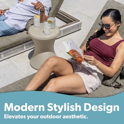 Image of Coast Modern Outdoor Side Table - Lounger Table for Inside Pool or on Patio - All-Weather Furniture for Sun Shelf Up to 15 inch - Sand