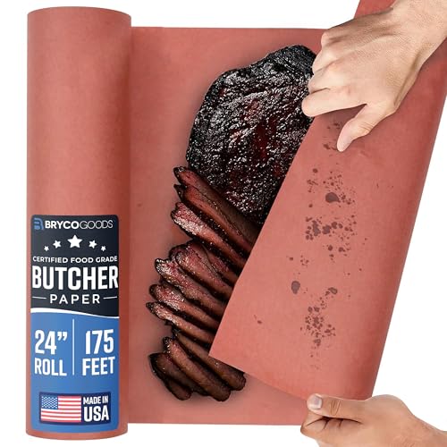 Bryco Goods Pink Butcher Paper Roll - 24 Inch by 175 Feet - Made in USA - Food-Grade Peach Butcher Paper for Smoker, BBQ, Grilling, Smoking Meat & Brisket - Unbleached, Unwaxed, Uncoated 24"
