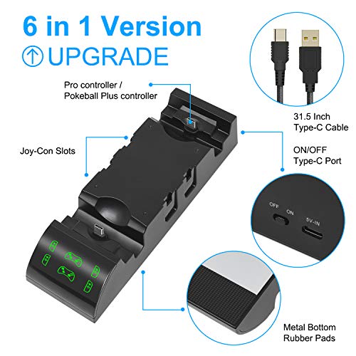 Charging Dock for Nintendo Switch Joy-Cons, Pro Controller and Poke Ball Plus Controller, Multifunctional Storage Rack Stand Kit for Nintendo Switch and Switch Accessories