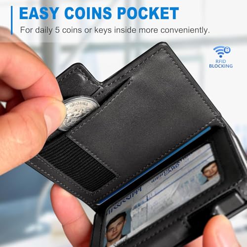 Image of VOGARD Slim RFID Blocking Wallet for Men | Pop-Up Card Holder with Money Clip & Coin Pocket | Magnetic Flip Leather Wallet | Holds 9 Cards, Cash & Keys | Black