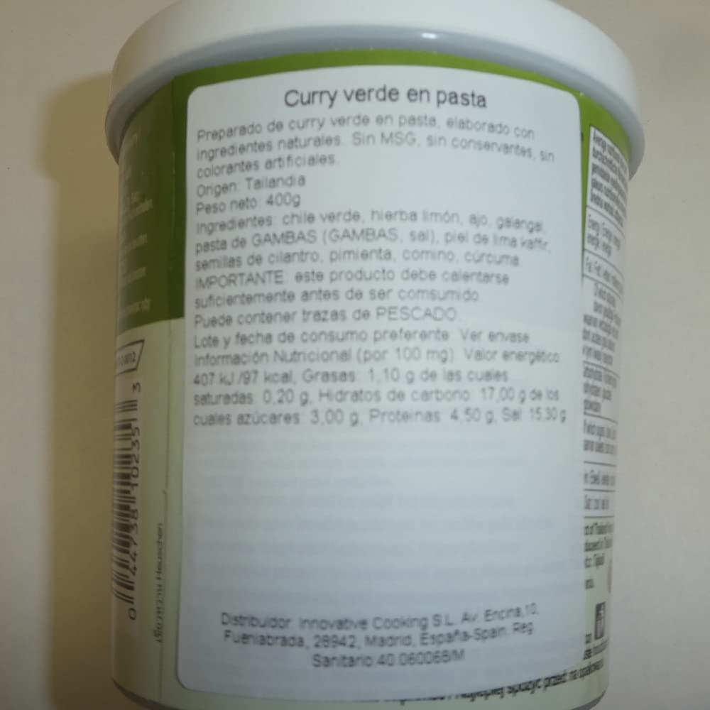 Pasta de Curry Verde Tailandés 400 g Pack 2 Botes, lista para usar