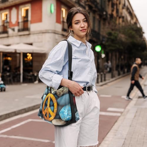 PU Leather Crossbody Bag Peace Sign Pebble Print for Women Men Large Capacity Shoulder Bags Zipper Closure with Fabric Strap2