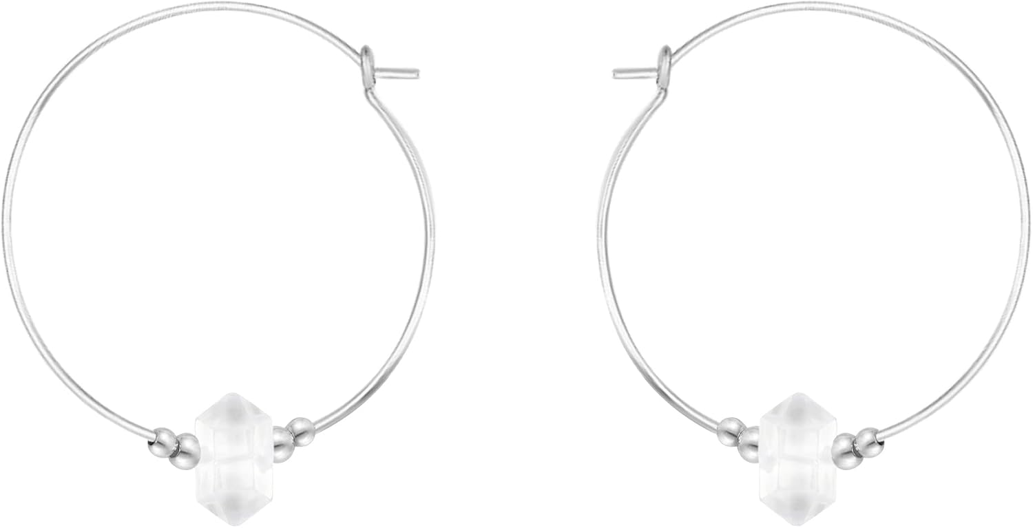 Luna Tide Crystal Quartz Large Double Terminated Crystal Hoop Earrings in Sterling Silver