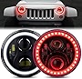 DOT Approved 7 Inch Halo Headlights for 1997-2017 Jeep Wrangler JK TJ LJ, Round LED Headlights with DRL Amber Turn Signal Light and Halo Ring Angel Eyes (7' headlight with red halo 2 PACK)
