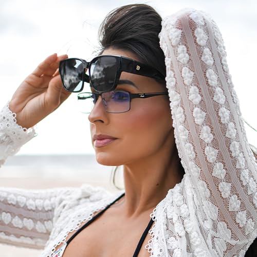 DUCO Polarized Fit Over Sunglasses for Men and Women Cat Eye Design UV Protection Trendy Round Wrap-around Shades DC89822