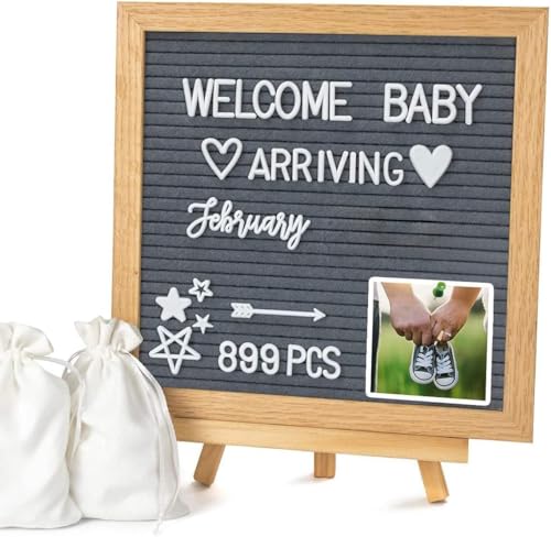 Image of YRYM HT Double Sided Felt Letter Board with 889 Letters - 10" x 10" Rustic Wood Frame Message Board with Changeable Letter Boards Include Pre-Cut 889 White Plastic Letters
