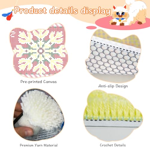 Image of YP Christmas Latch Hook Rug Kit - 20x15 Inch Festive Needlecraft for Holiday Home Decor, Easy DIY Crochet Rug for Beginners, Thoughtful Handmade Gift Idea