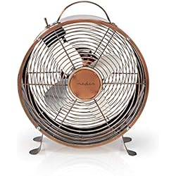 Ventilador Turquesa Nedis Ventilador de mesa retro, diámetro de 25 cm, 2 velocidades, estructura de metal, aspecto retro, asa de transporte, cable de 1,5 m, color turquesa, 1,50 m de cobre, FNCL10CO20