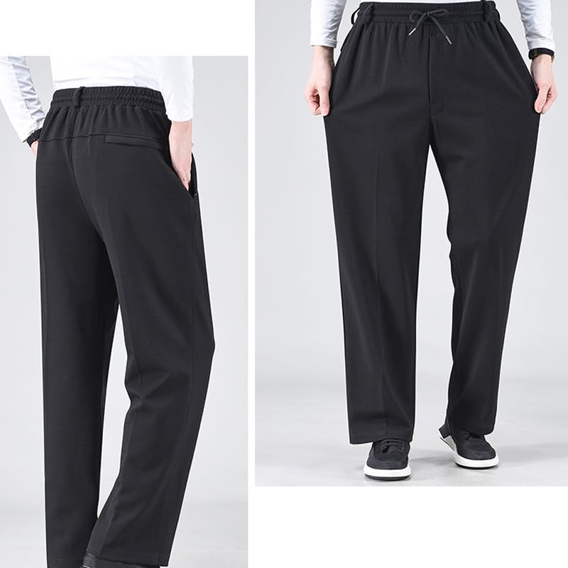 Pants for Elderly Men Elastic Waist, Comfortable Cotton Drawstring Pull-On Casual Pants for Seniors with Zip Pockets2