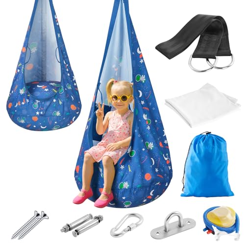 Image of Safotad Sensory Swing, Pod Swing for Kids Toddlers, Hanging Hammock Chair with Inflatable Pillow & Adjustable Straps for Indoor Outdoor - Supports up to 100lbs, Blue