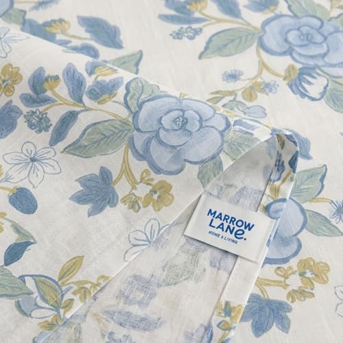 Image of Marrow Lane 300 TC Soft Air Cotton Double Bedsheet | Garden Reverie | Flatsheet with 2 Pillow Covers | Watercolour Floral Print (228.6 x 254 cm, Ivory & Blue)