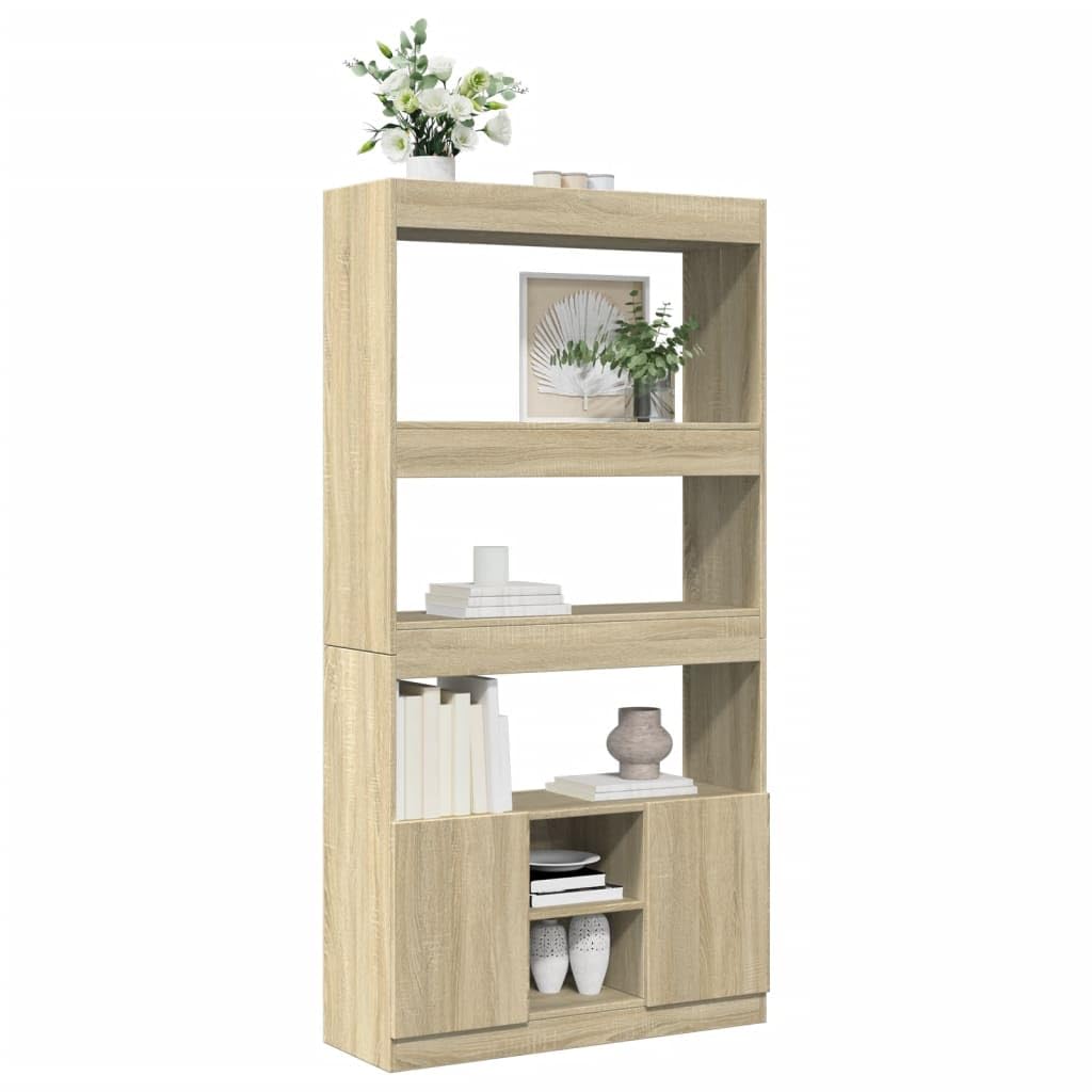 Highboard dąb Sonoma materiał drewnopochodny, 92 x 33 x 180 cm, z dużą ilością miejsca do przechowywania, regał stojący, do salonu, biura, gabinetu, zajmuje mało miejsca i ma wszechstronne