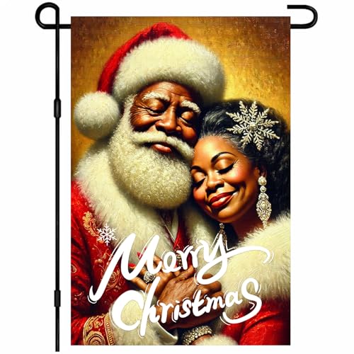 Image of BlissYard Christmas Santa Couple Garden Flag 12x18 Inch Polyester