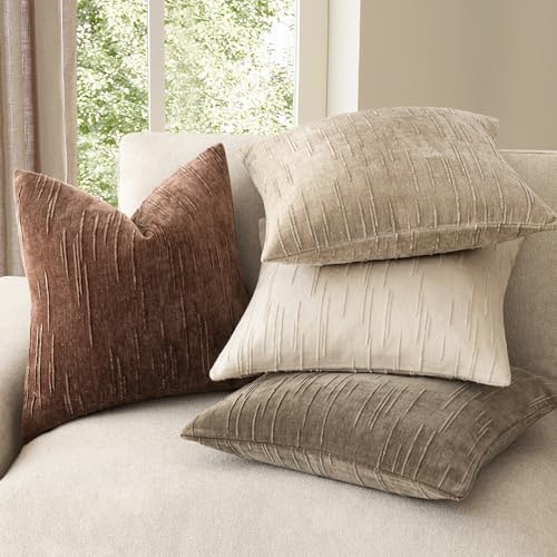Image of Foindtower Pack of 2 Slubby Textured Chenille Throw Decorative Pillow Covers Square Accent Solid Cushion Cover Cozy Soft Farmhouse Pillow Case for Couch Sofa Bedroom Living Room 22x22 Inch,Red Brown