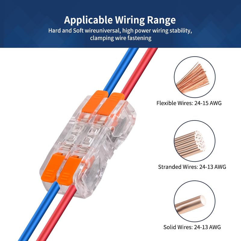 Lever Wire Connectors 60pcs Quick Lever Splicing Transparently Connectors 2.5mm 1 in and Out Universal Fast Wiring Compact Lighting