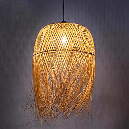 Vintage Hängeleuchte Bambus Handgewebte Pendelleuchte E27 Höhenverstellbar Retro Restaurant Schlafzimmer Rattan Lampenschirm Pendellampe Küche Wohnzimmer Dekorative Beleuchtung Cafe Bar Hängelampe Cover