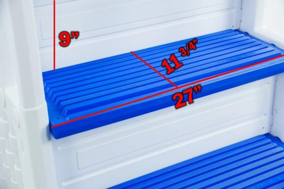 Escalera para piscina con peldaños blancos y azules de 81 pulgadas miniatura 4