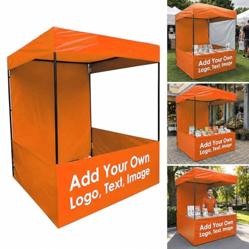 Image of Canopy Tent Portable Waterproof Demo Booth Canopy Stall 6x6x7 Ft for Outdoor Advertising, Marketing Stall, Exhibitions - UV Protection Portable Tent, Heavy-Duty with Carry Bag (6x6x7, Orange)