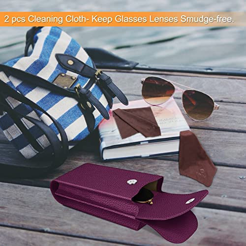 Image of FINTIE Double Glasses Case with Carabiner Hook, Portable Vegan Leather Eyeglass Case Anti-scratch Sunglasses Pouch