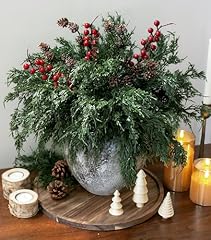 12 Pcs Cedar Stems, 3 Pcs Red Berry Stems, 2 Pcs Small Pinecones Stems