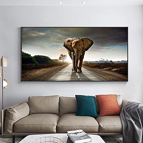 Éléphant sur la route affiche pour habiller un grand mur vide de salon 80x164cm