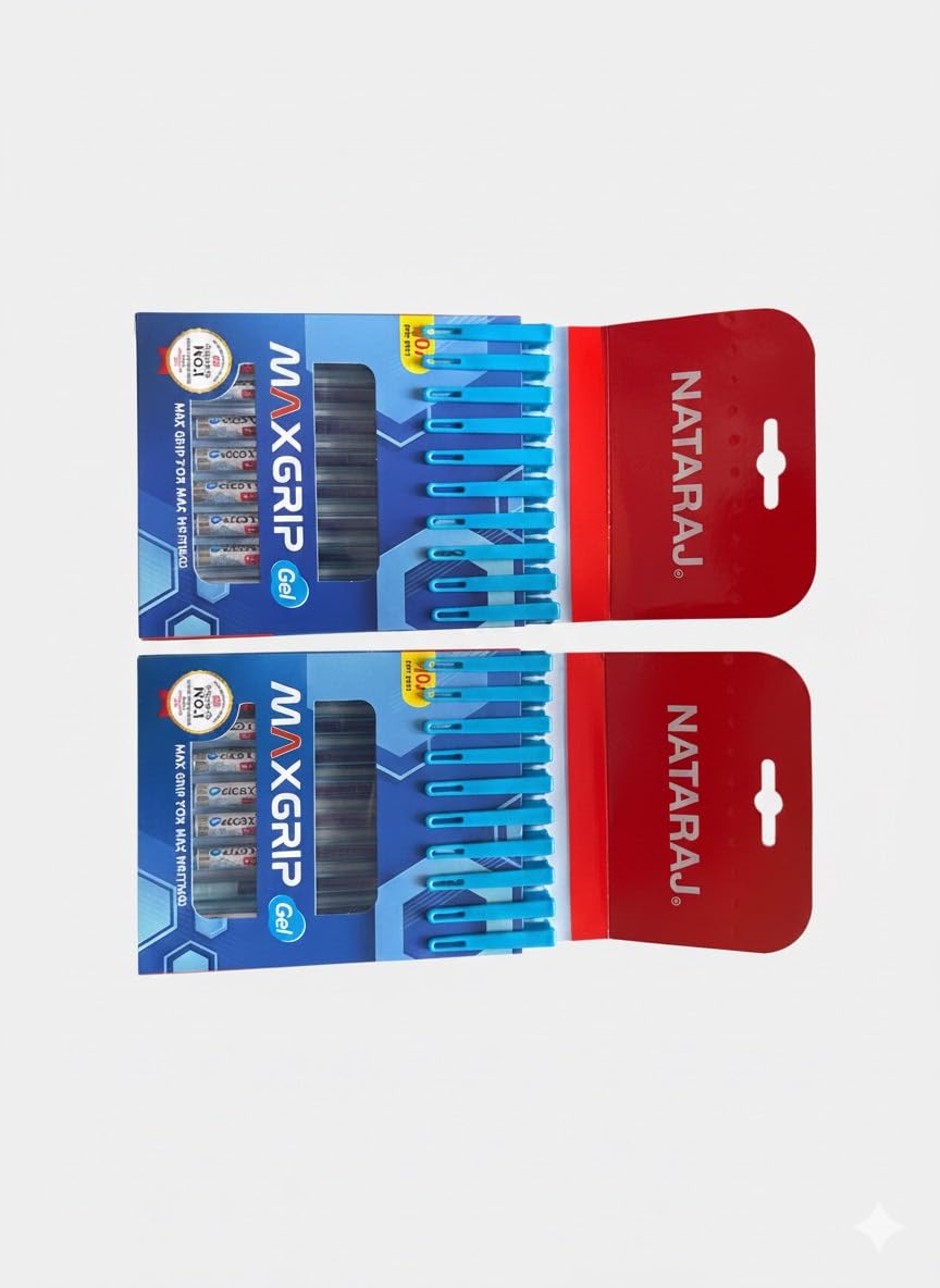 Natraj Maxgrip Blue Gel Pen Pack of 10 Smooth Writing Gel Pens with Comfort Grip Fast Dry Ink Fine Tip Pens for School, College, Office, Exams, Daily Writing Stationery Use-image-27
