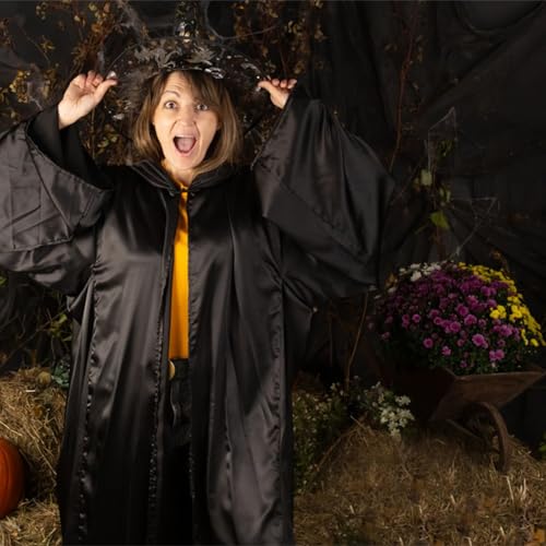 YEWCEP Schwarzer Umhang, 140cm Umhang Kostüm Mit Kapuze, Umhang für Halloween-Partys, Cosplay-Events Und Gothic-Themenabende, Frontman Kostüm, Vampir Kostüm Kinder