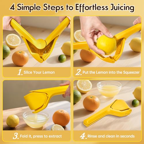 Image of Manual Lemon Squeezer, Hand Lemon Squeezer, Easy-to-Use, Very Sturdy, Lemon Juicer, Lemon Juicer Squeezer to Squeeze Lemons, Yellow, HomeyVenture