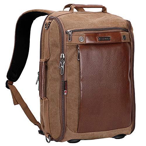 WITZMAN Canvas Backpack Travel Backpack for Men Luggage Backpack Duffel Bag Vintage Rucksack Fits 15.6 inch Laptop (W2072M Brown)