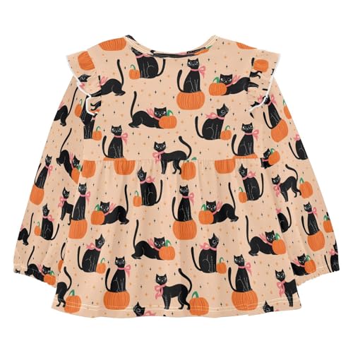 Black Cat Pumpkin Star Girls Shirts Cotton Long Sleeve Ruffle Toddler Tee Tops2